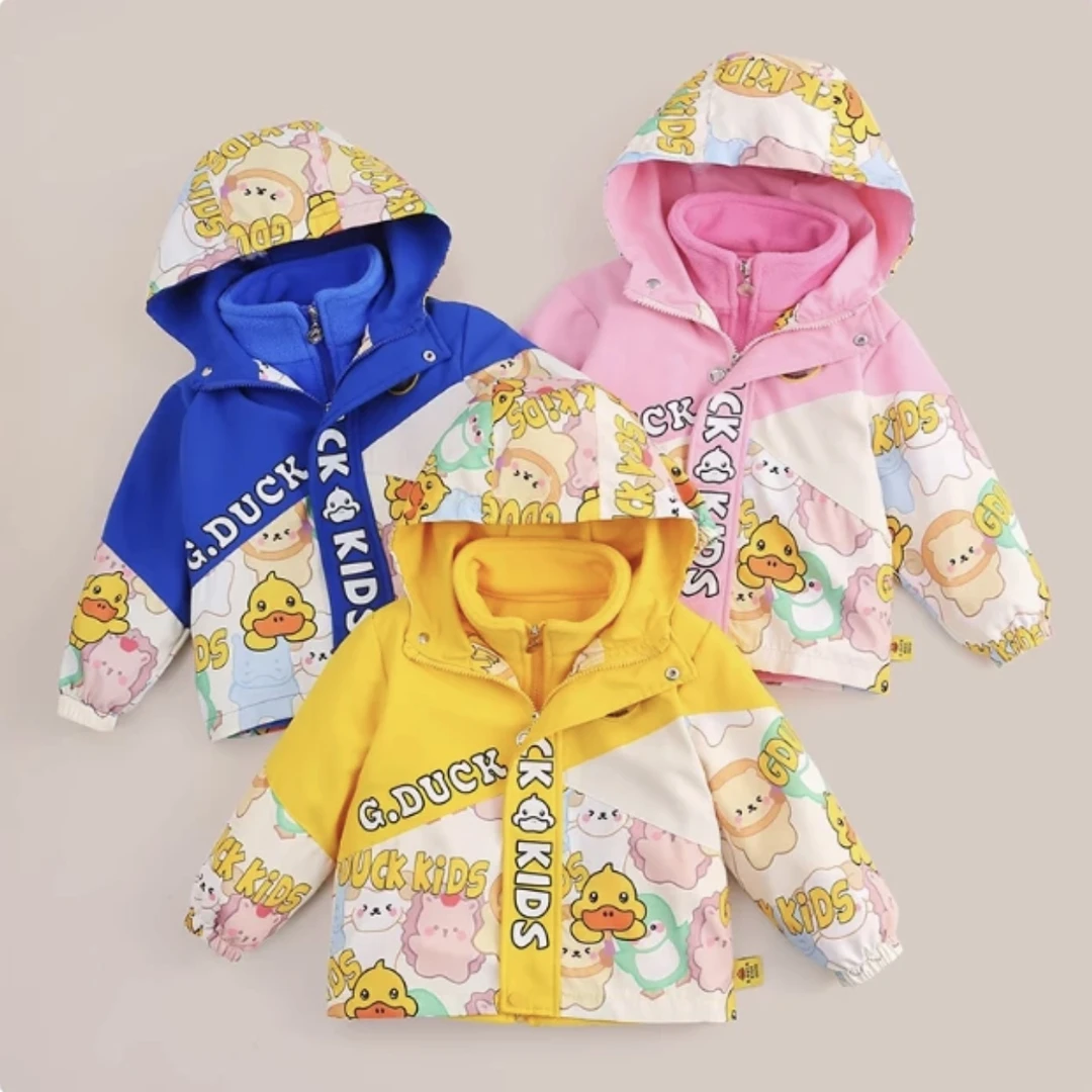 【小黄鸭专卖店】小黄鸭儿童冲锋衣三合一可拆卸男女童连帽时尚工厂