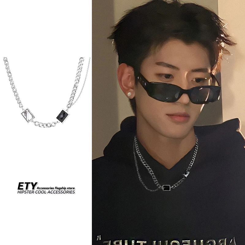 ETY 钛钢合成锆石项链 叠戴高级感痞帅潮牌设计男士美式古巴百搭