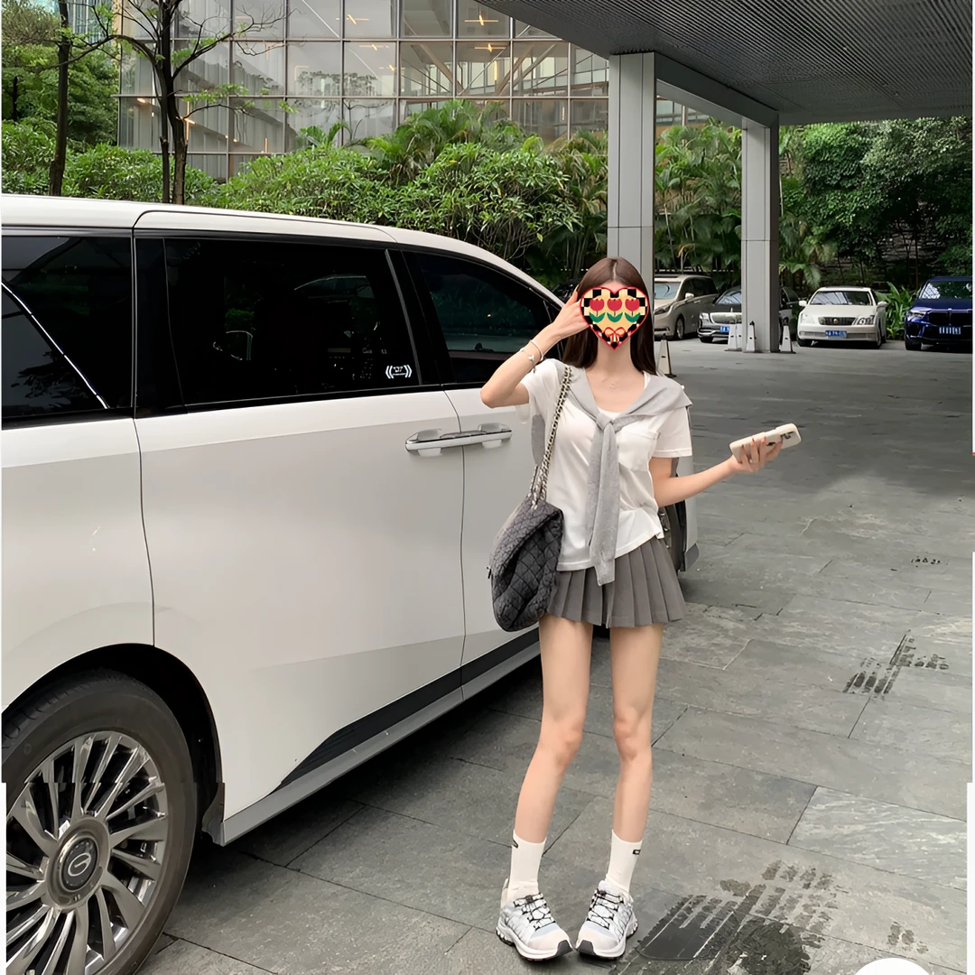 【XY】夏季清凉透气套头学院风百搭纯色韩版短袖T恤白色时尚披肩