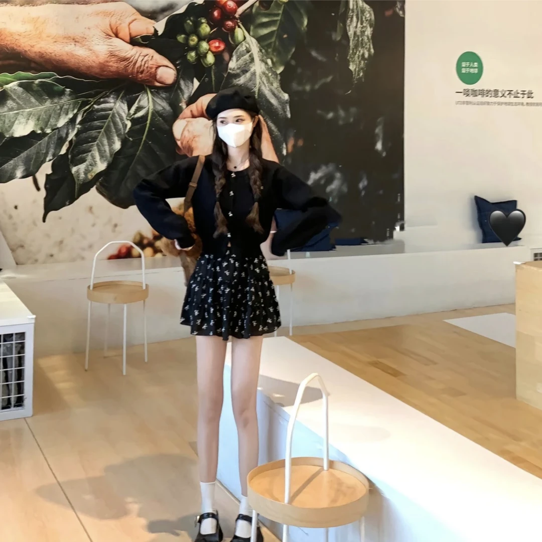 【XY】2024早秋新款气质显瘦网红长袖针织上衣+高腰百搭半身裙套装