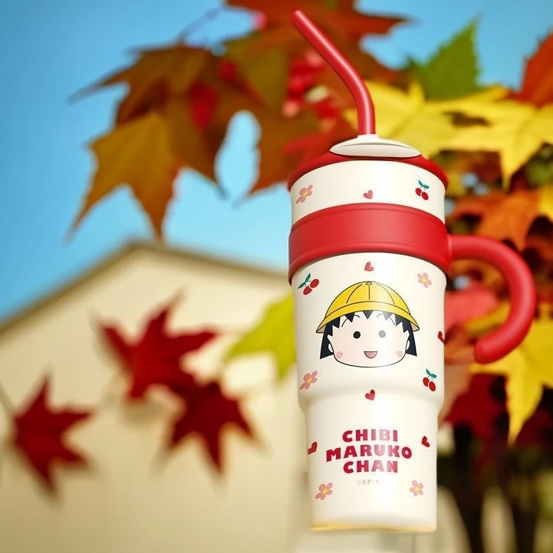 带盖奶瓶樱桃小丸子巨无霸便携吸管保温杯大容量男孩保温杯男士