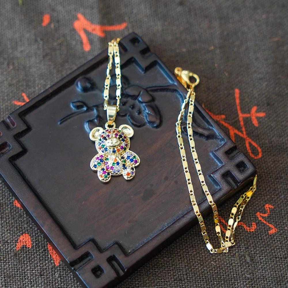 合金项链 【童趣】五彩宝石快乐小熊项链A139-10