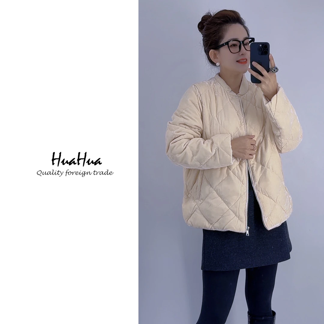 HUAKT  桑蚕丝 丝绒 90%白鹅绒 菱形格拉链鹅绒服三星绒 KT5866