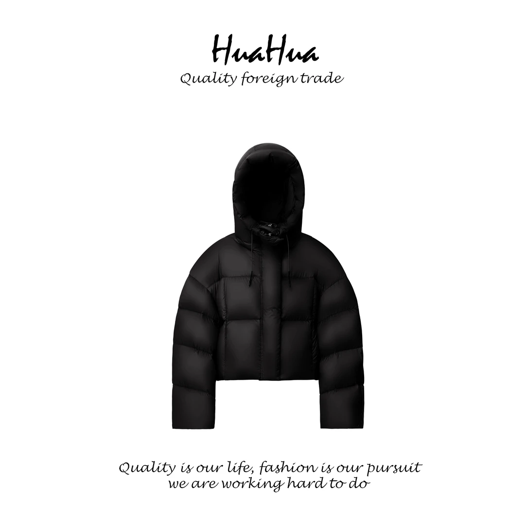 HUAHUA 【210G大朵绒】90%白鹅绒 立领连帽抽绳廓形轻量化羽绒服