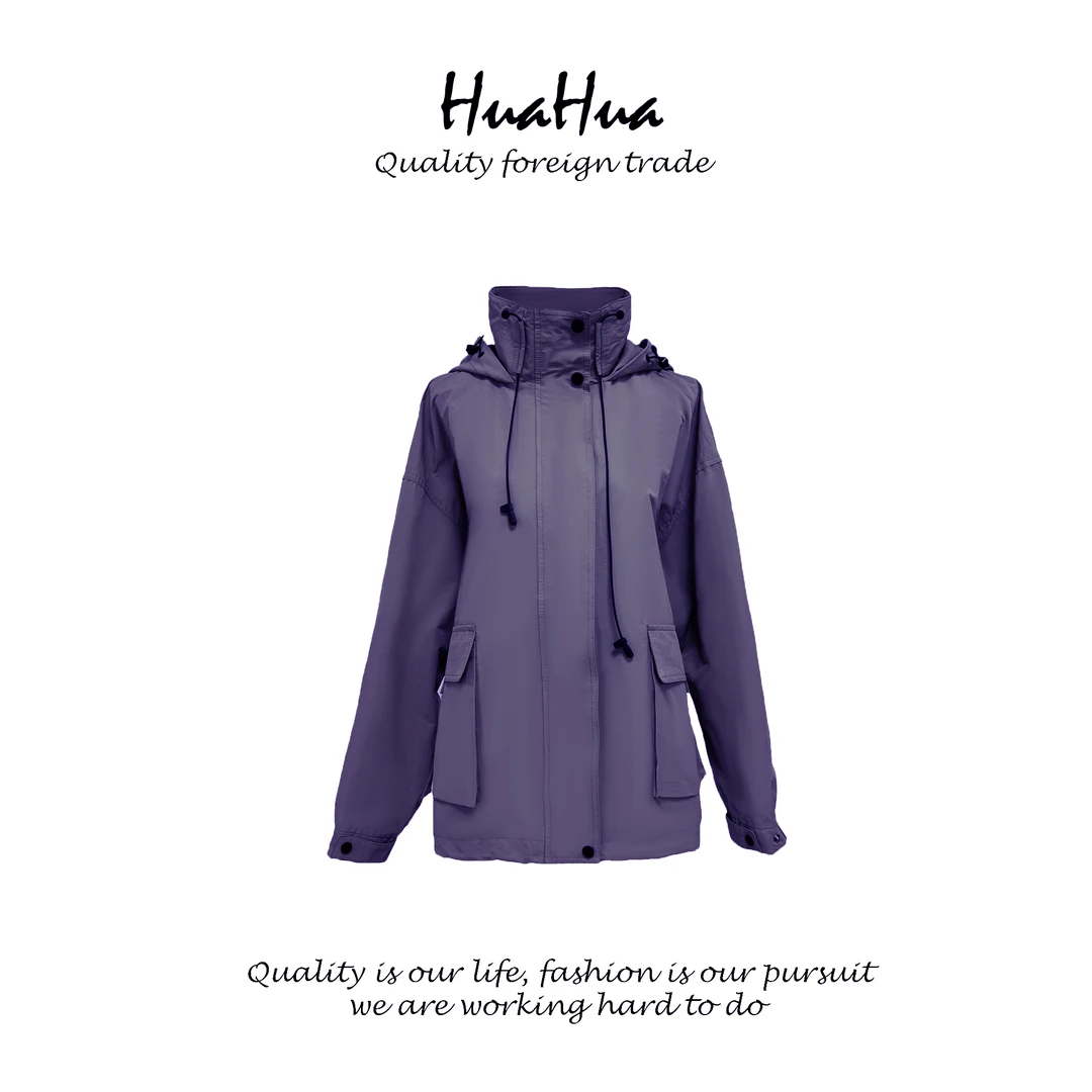 HUABL户外冲锋衣宽松连帽工装风衣外套拉链 BL13580