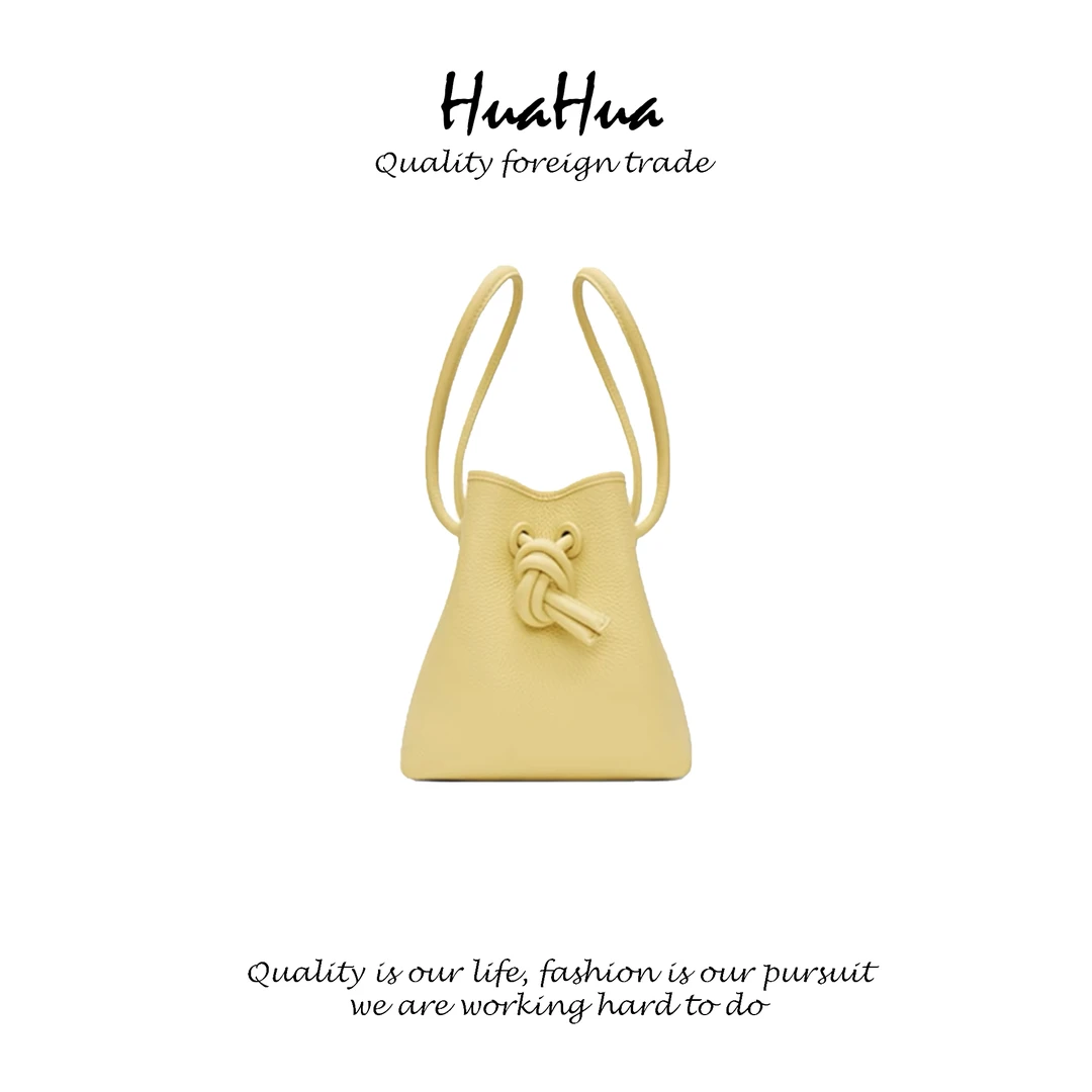 HUASL 头层牛皮中号手提包绳结包水桶包设计师小众简约轻奢 SL002