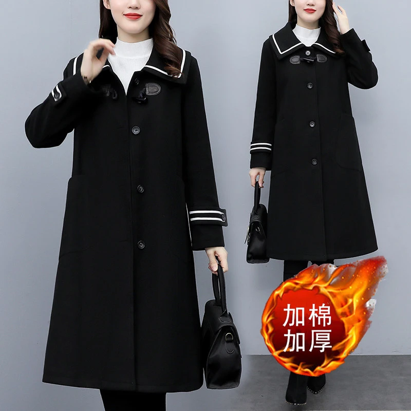 大码女装冬季新款加棉加厚修身显瘦时尚洋气中长款毛呢大衣外套
