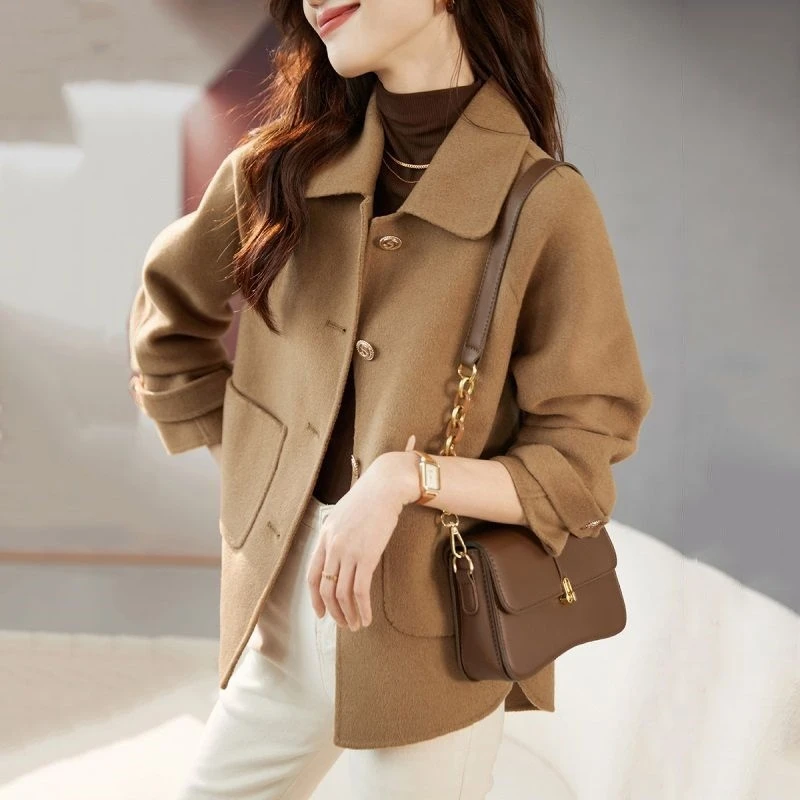 冬季新款时尚通勤百搭气质短款秋冬呢子大衣双面呢外套女