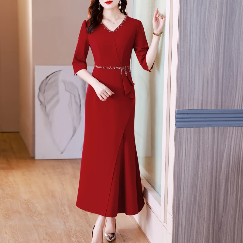 喜妈妈气质婚宴装结婚礼服女高贵洋气喜婆婆婚礼长款敬酒服连衣裙