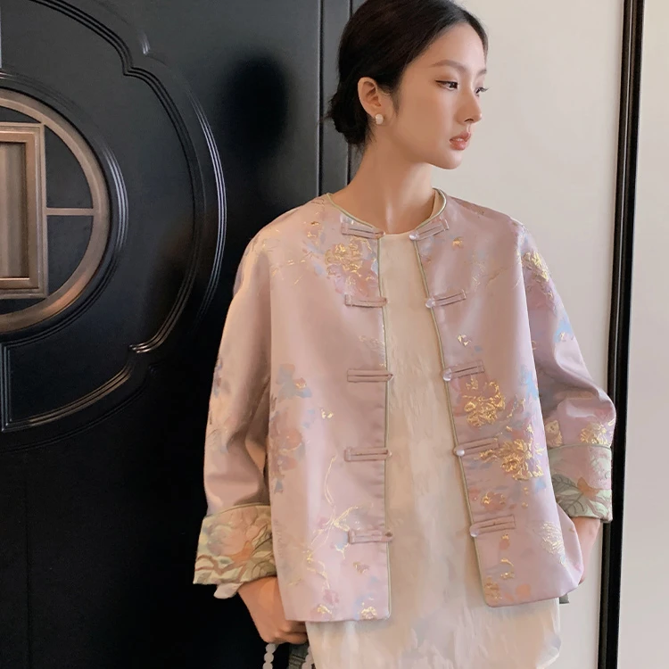 mnfs9615新中式国风重工提花外套女新款时尚复古盘扣短款气质上衣