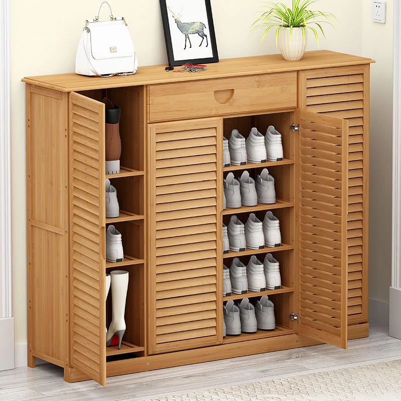 楠竹鞋柜家用门口简约现代多层实木防尘大容量收纳简易鞋架子