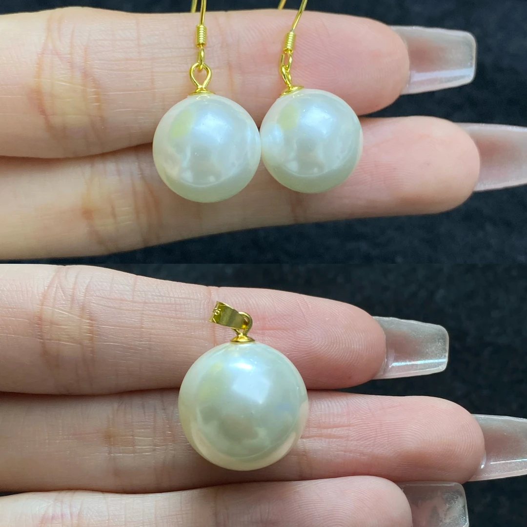925银仿珍珠银制品 【佳意】贝珠套装13-Y23H24【耳12mm+，吊坠16mm+】