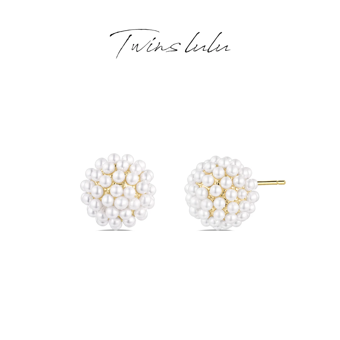 铜合金仿珍珠耳饰 法式轻奢气质时尚百搭精致珠珠绣球耳钉TSL838