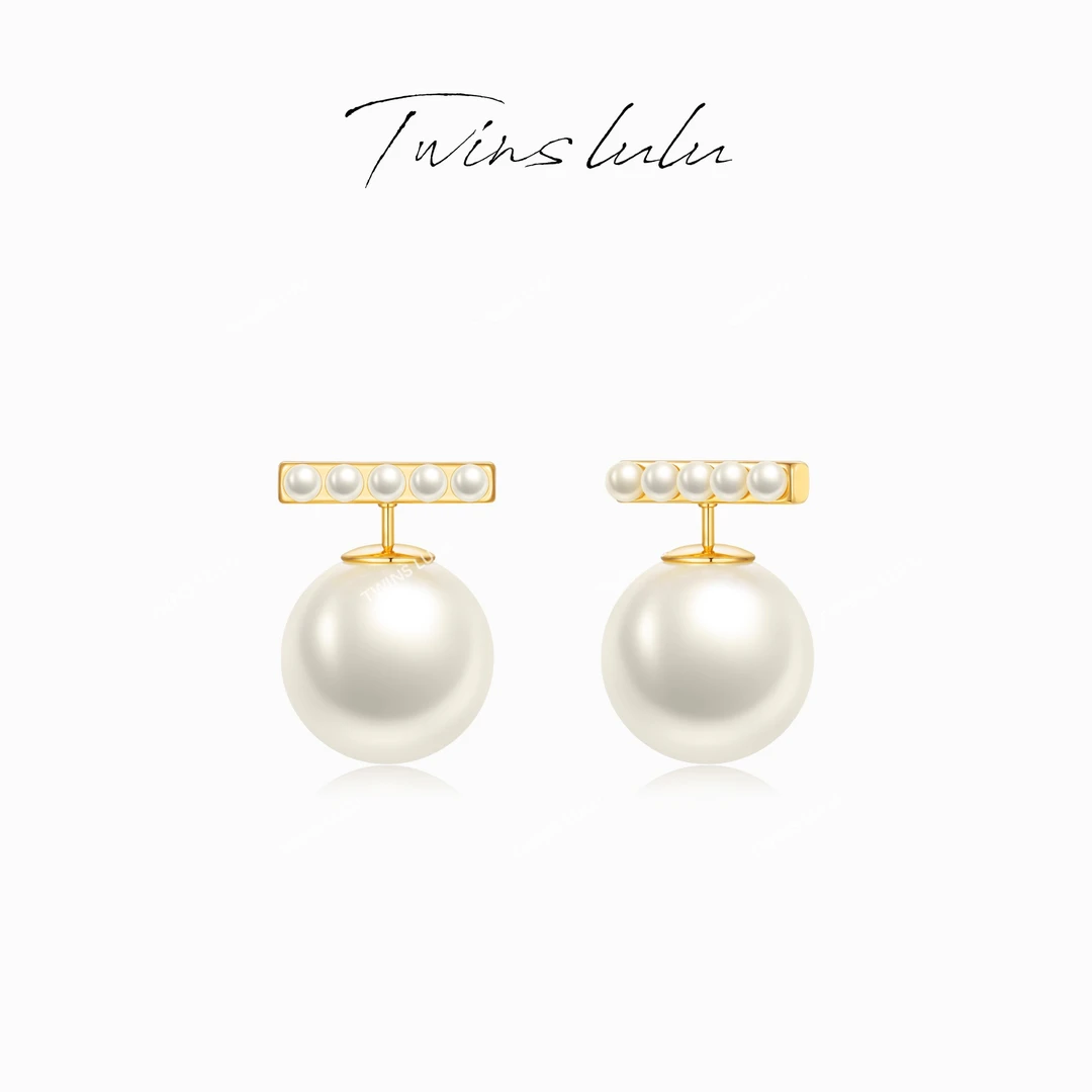 铜合金仿珍珠耳饰 法式气质手工简约风一字型圆形珠珠耳钉TSL517