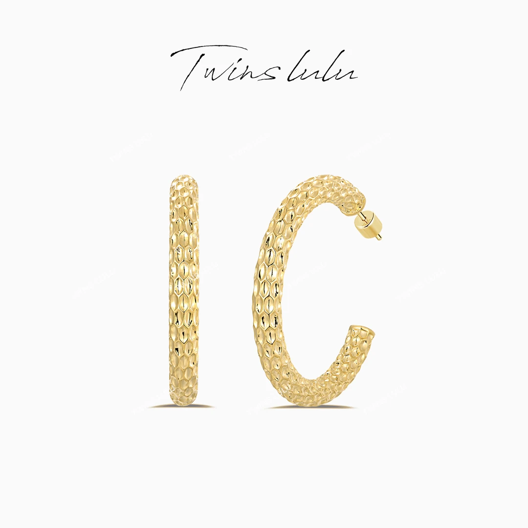 铜合金耳饰 波兰 【韶光】气质手工锤纹C型简约时尚耳环TSL1759