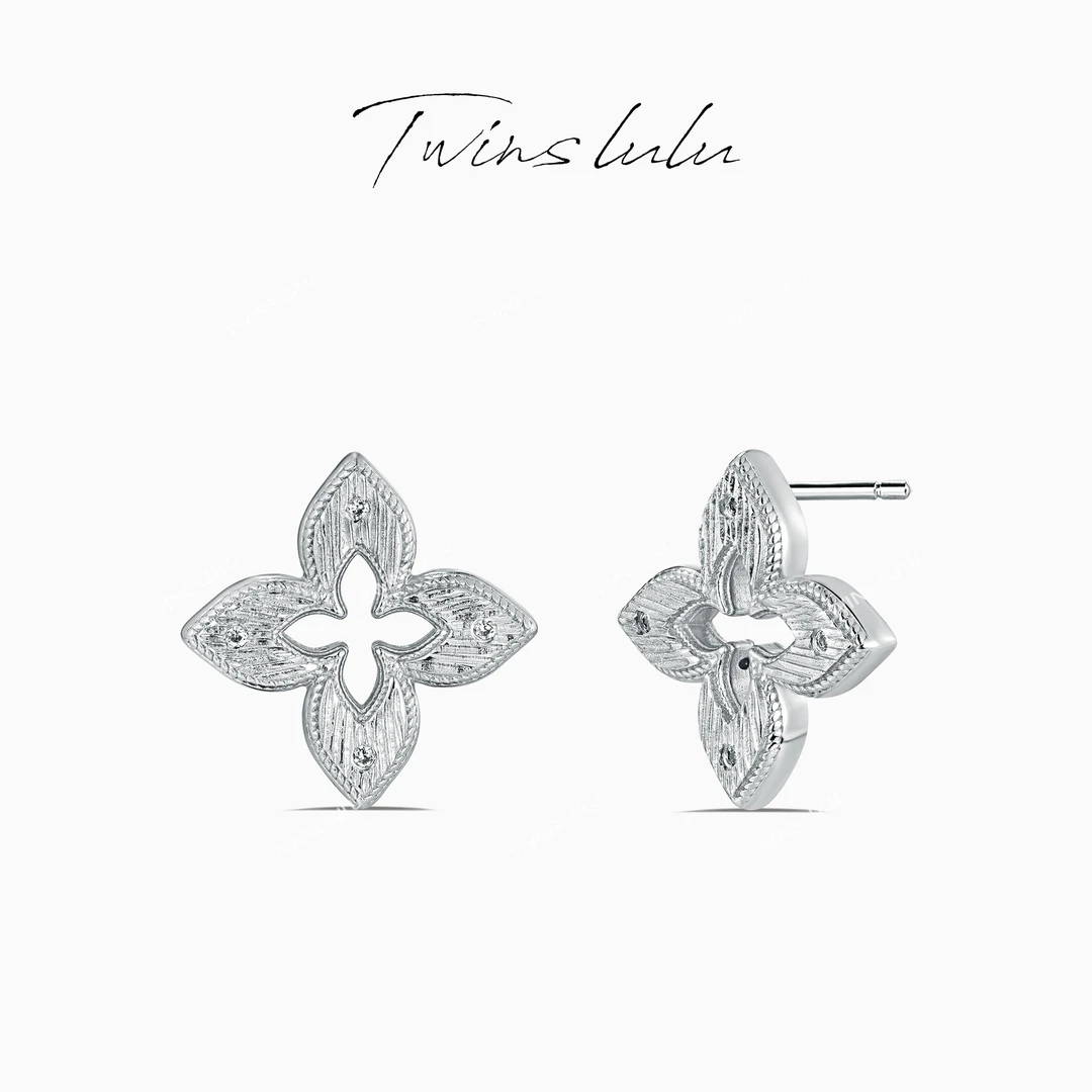 铜合金合成锆石耳饰 轻奢气质时尚百搭设计感四叶耳环TSL2011