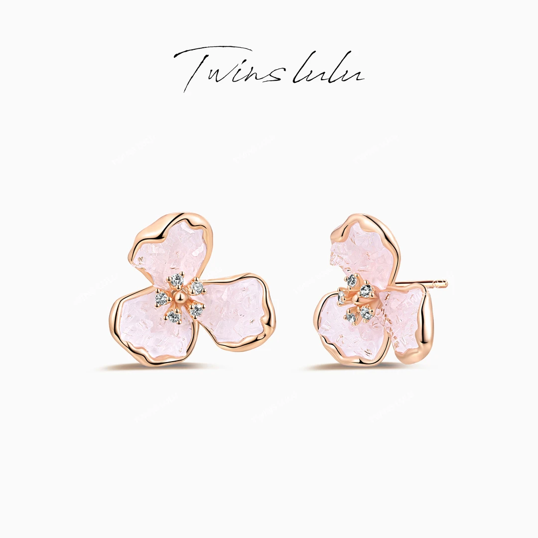 铜合金合成锆石耳饰 【双十一】经典【灼华】镶嵌花朵耳钉TSL1979