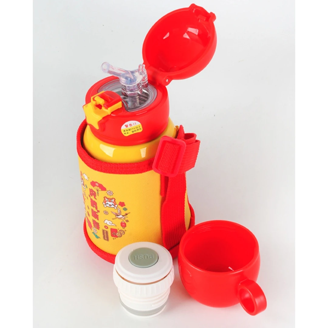 480ml吸管儿童保温杯 带杯套背带 316不锈钢保温保冷可拆卸宝宝杯