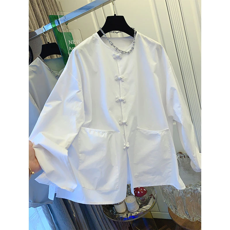 2025高级感超好看新中式盘扣棉布衬衫上衣女宽松设计感小众春新款