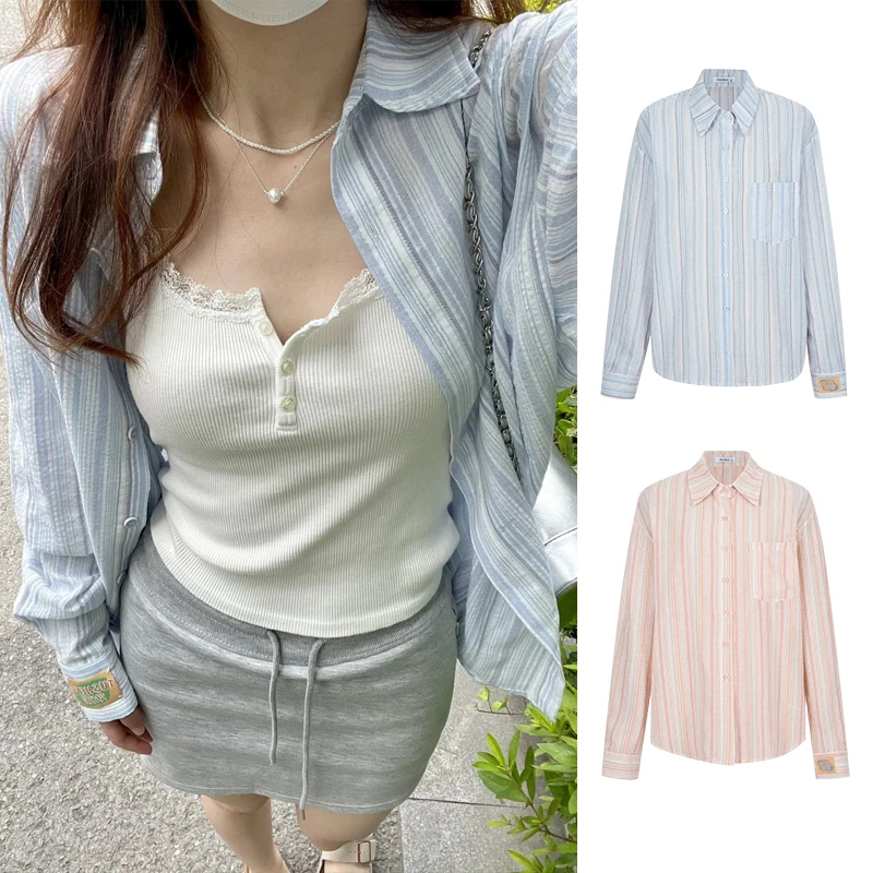 Moses Queen/魔西女王慵懒条纹衬衫外套女设计感甜辣宽松长袖衬衣