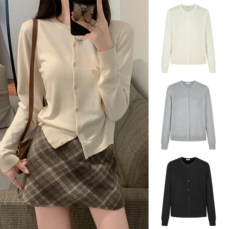 Moses Queen/魔西女王慵懒软糯长袖针织衫女早秋宽松薄款开衫上衣