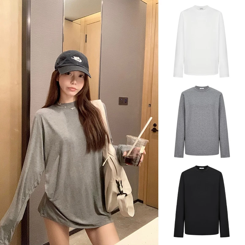 Moses Queen/魔西女王休闲舒适慵懒风圆领长袖T恤宽松中长款上衣