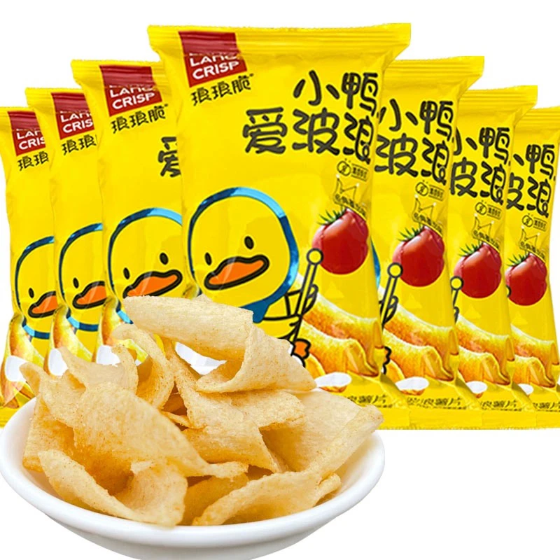 琅琅脆小鸭爱波浪薯片番茄味大波浪土豆片番茄味儿童零食追剧必备