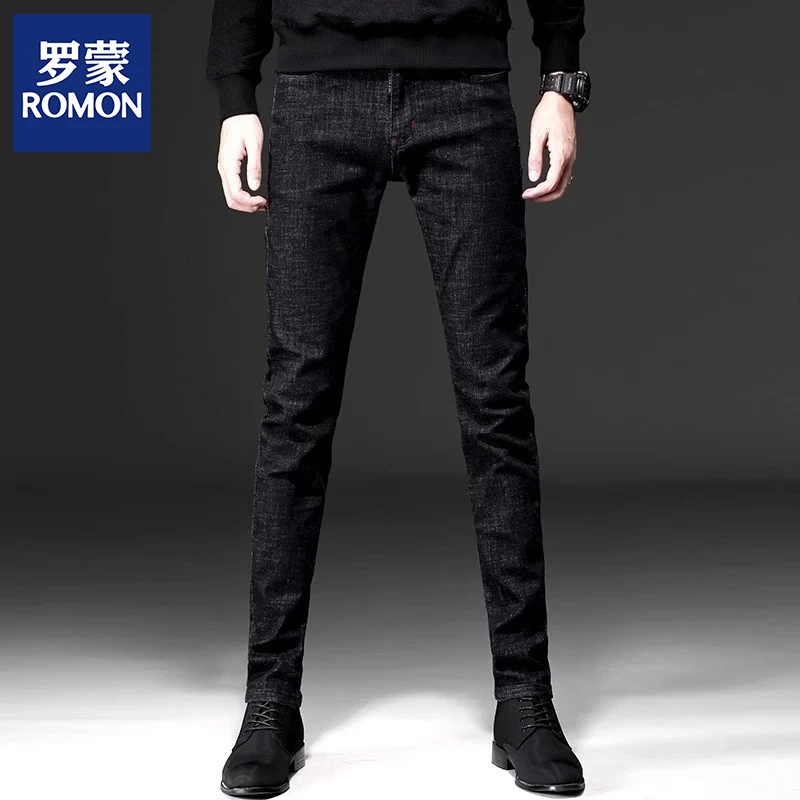 罗蒙牛仔裤男士轻奢2025秋季潮牌百搭裤子弹力修身休闲裤黑色长裤
