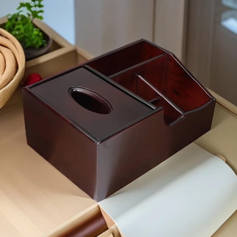 深色/特大号五格素面收纳盒中式古典四面独板抽纸盒多格花梨木盒