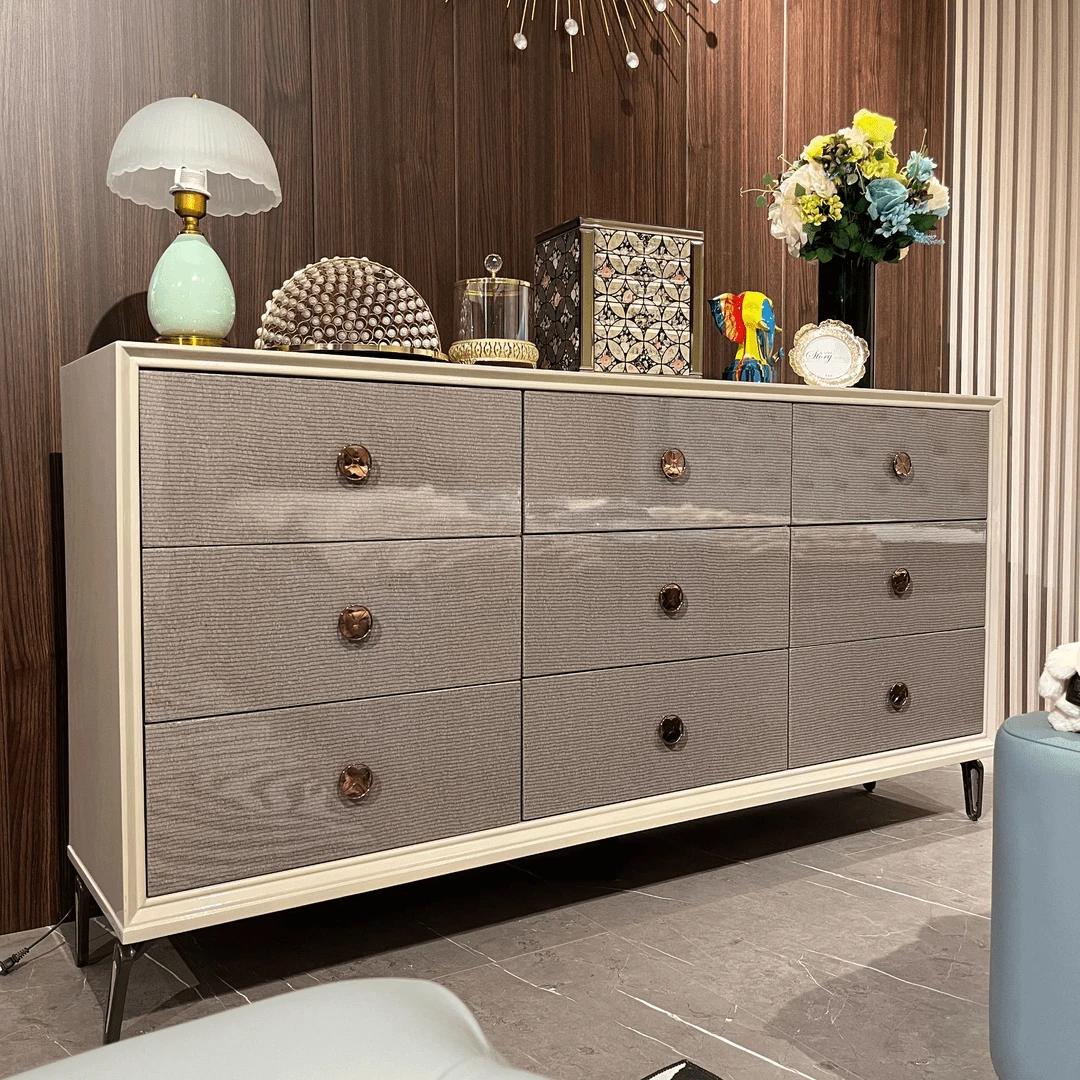 【喜悦家具】意式轻奢皮草纹九斗柜1800*400*920