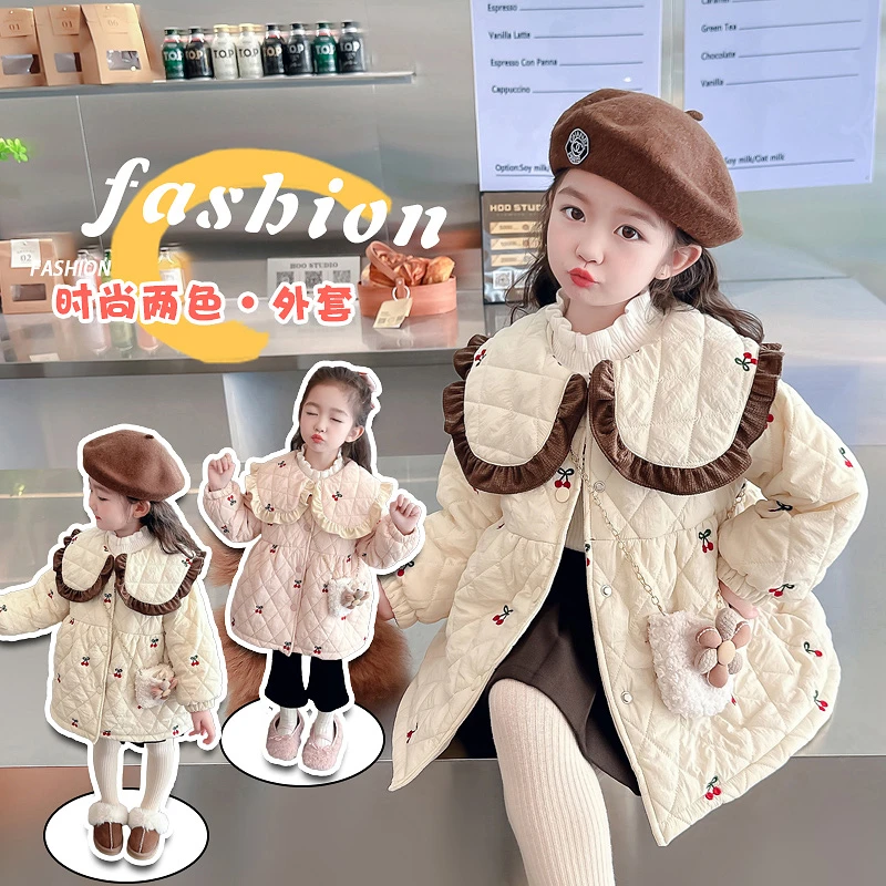 女宝宝棉服女宝小袄外套上衣洋气时尚中长款加绒女宝宝棉服外套