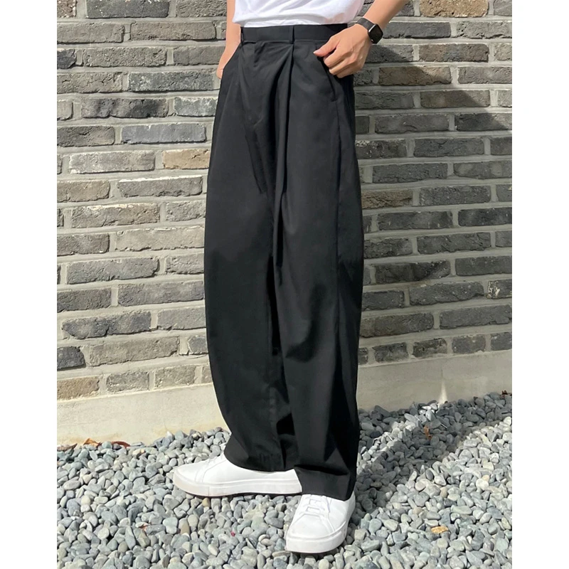 黑色阔腿西裤男士夏季高档垂坠感直筒薄款轻奢男款宽松休闲西装裤