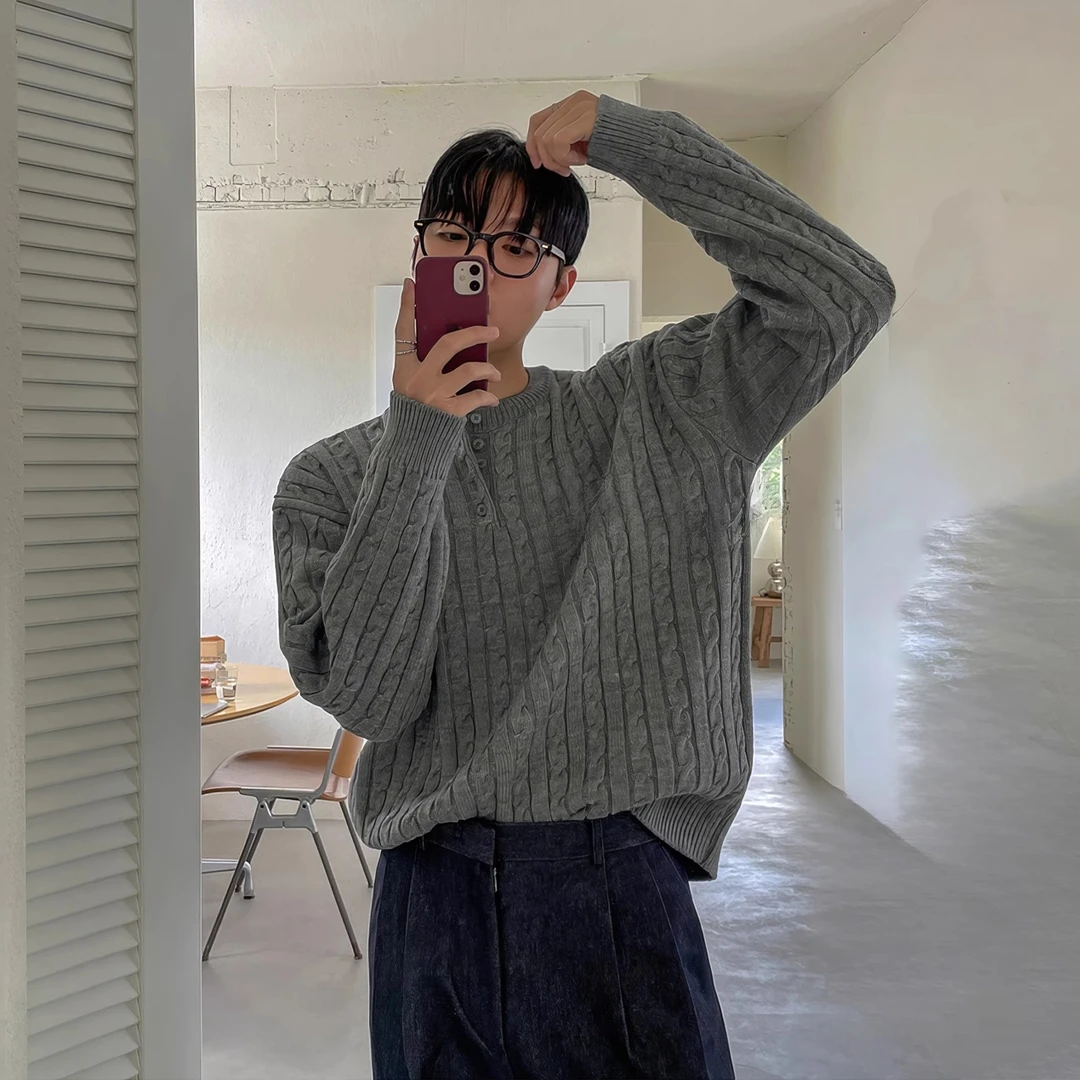 灰色针织衫男款秋冬季潮流痞帅轻奢宽松慵懒风休闲百搭男士毛衣