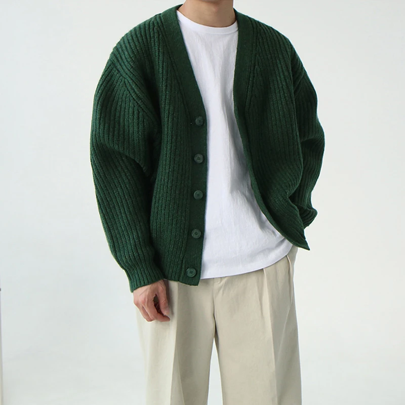 纯色针织开衫秋冬男款2025网红宽松慵懒风高级感休闲百搭毛衣外套