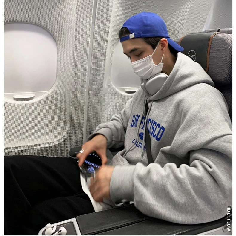 灰色连帽纯棉卫衣秋冬高端男款休闲百搭宽松韩系重磅男士上衣外套