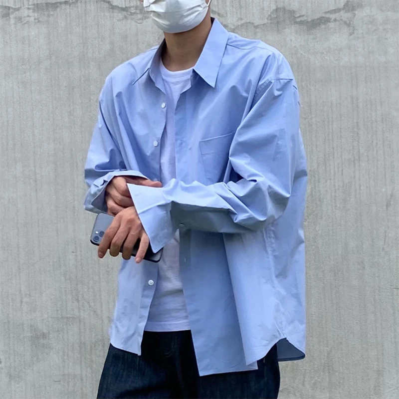 长袖衬衫男款设计感轻奢高级感熟港风日系衬衣简约宽松百搭T恤衫