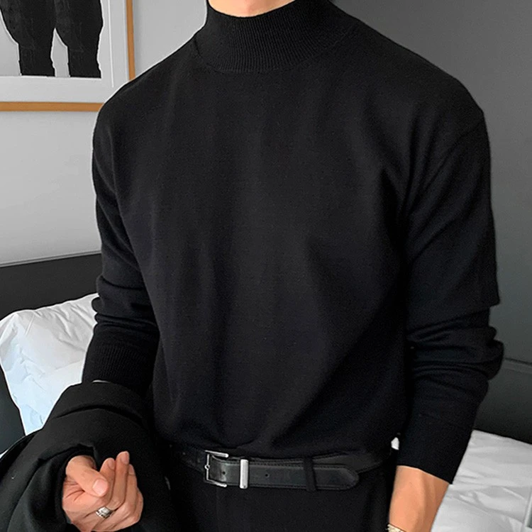 黑色半高领男士打底衫冬季新款潮牌内搭高端爆款潮流内搭打底衫男