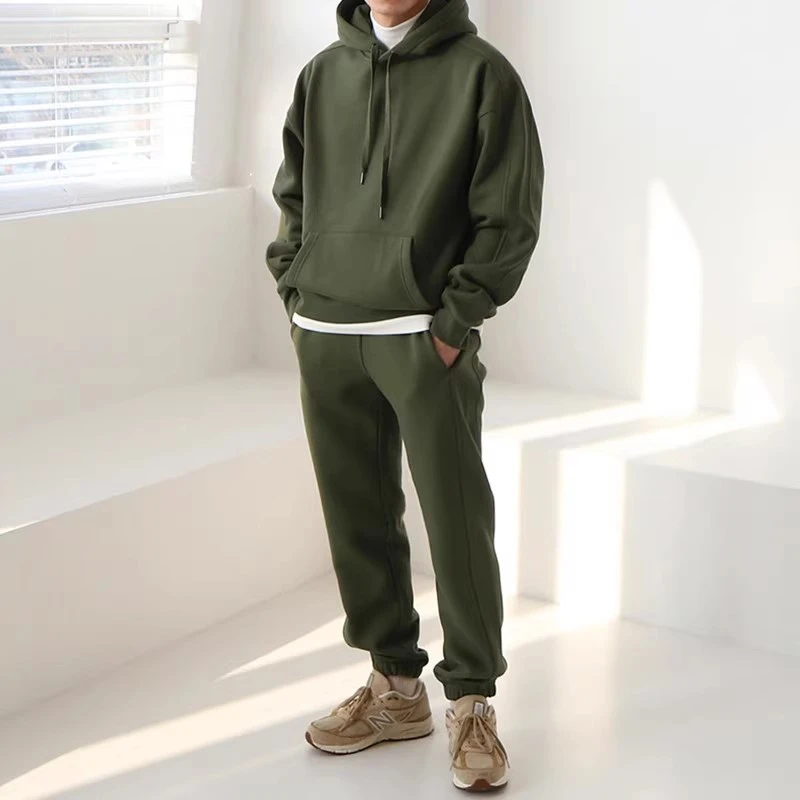 加厚男士套装美式春秋季两件套休闲百搭连帽卫衣显瘦束脚保暖卫裤