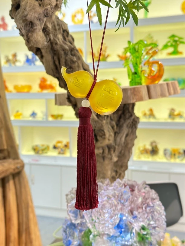 琉璃《葫芦》龙年新款中国黄福禄编织后视镜手工编绳吉祥如意