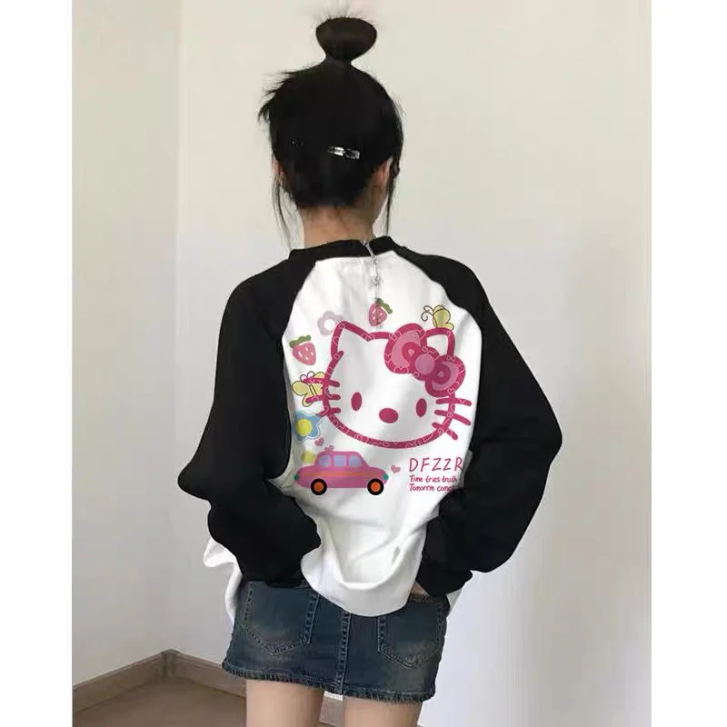 美式复古插肩长袖t恤女秋季设计感小众纯棉内搭上衣宽松打底衫潮