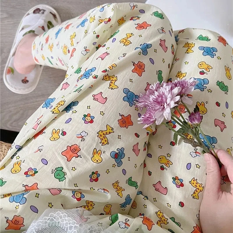 遛弯裤子小动物甜美少女睡裤夏天薄款宽松休闲裤外穿家居春秋长裤