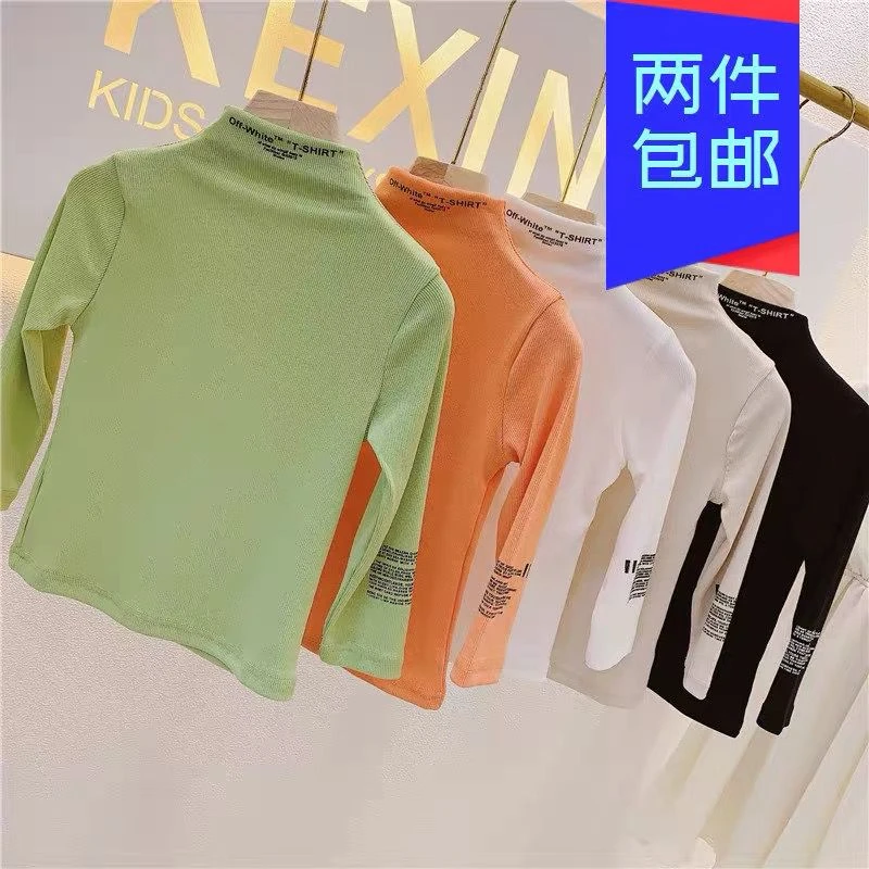 65195抖3中小童纯色新款打底衫  女童图案舒适高领打底衫