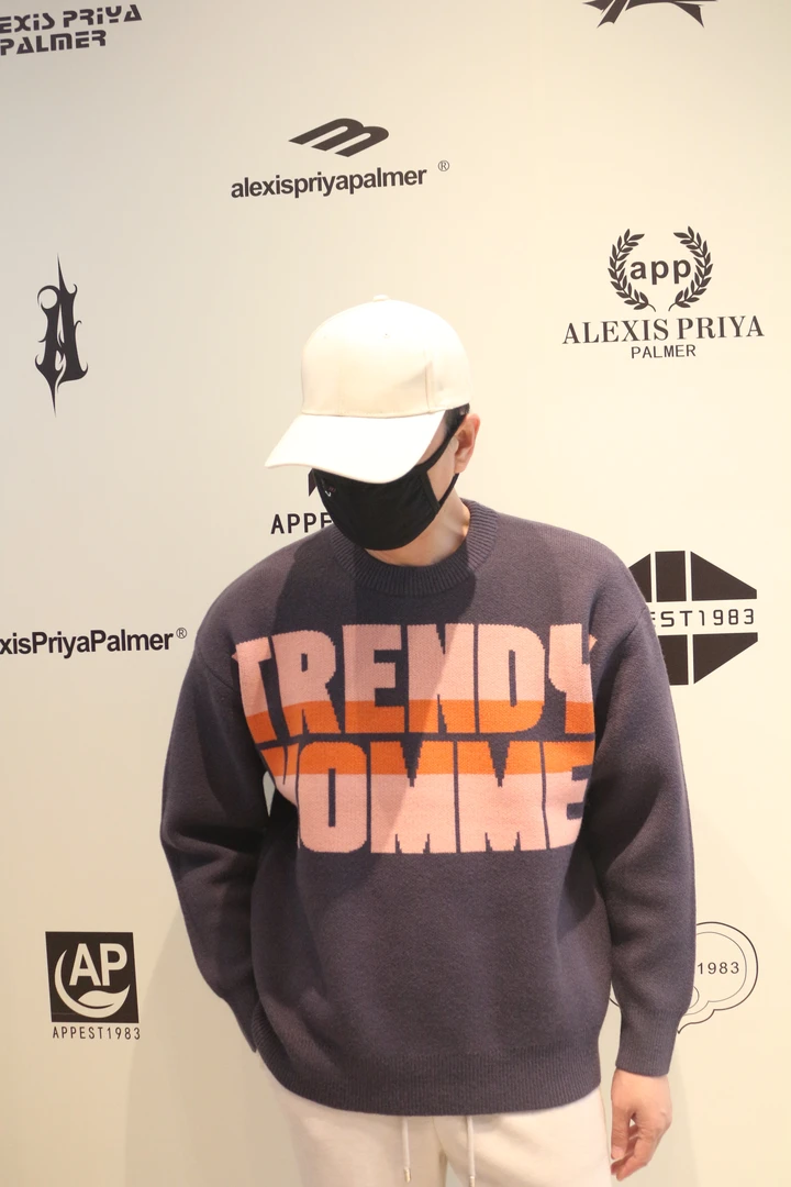 秋冬季新款网红款圆领套头毛衣红色毛衣慵懒风时尚男衣6950