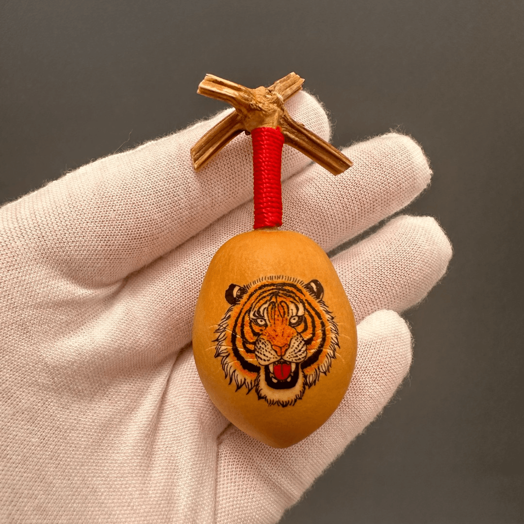 江葫08天然冬瓜胖墩葫芦手工墨刻针画虎头老虎文玩手把件一物一图