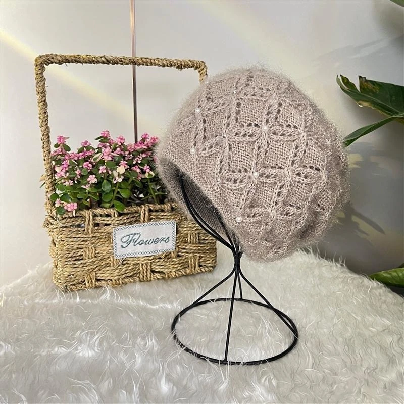 秋冬加厚珍珠双层保暖针织包头帽冬季百搭套头帽秋季