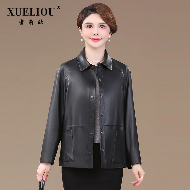 雪莉欧品牌百搭皮衣女2025春新款气质中年妈妈纯绵羊皮外套短款单