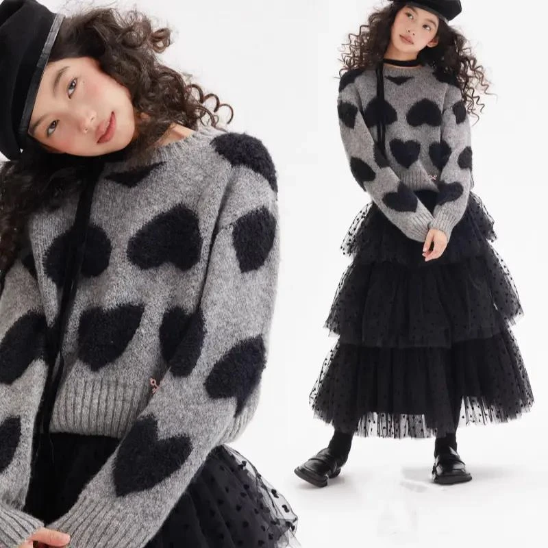 精品童装女童毛衣2024秋冬新款洋气时尚爱心套头针织衫宝宝韩系打