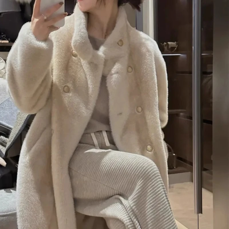 毛毛外套女2024冬季新款绒加厚长款皮毛一体毛绒小个子大衣