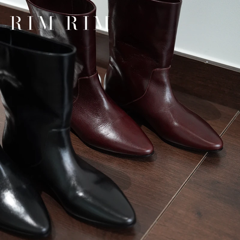 RIM RIM #秋冬气质裤管小短靴靴塑型马皮鞋一脚蹬短靴2438