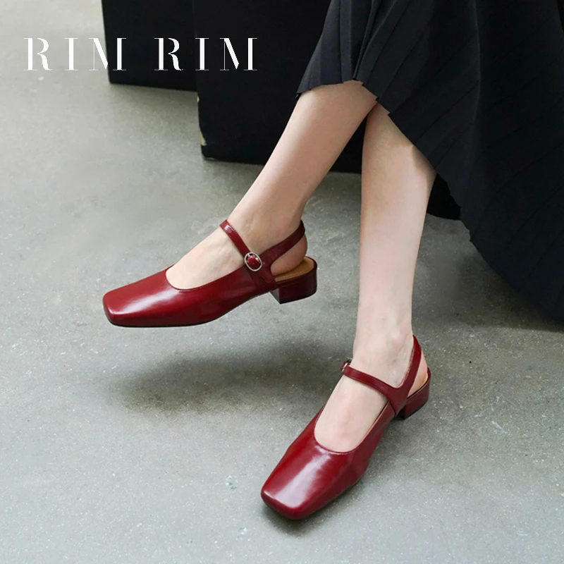 RIM RIM 【优雅系列】玛丽珍凉鞋塑型马皮鞋女一字扣后空凉鞋